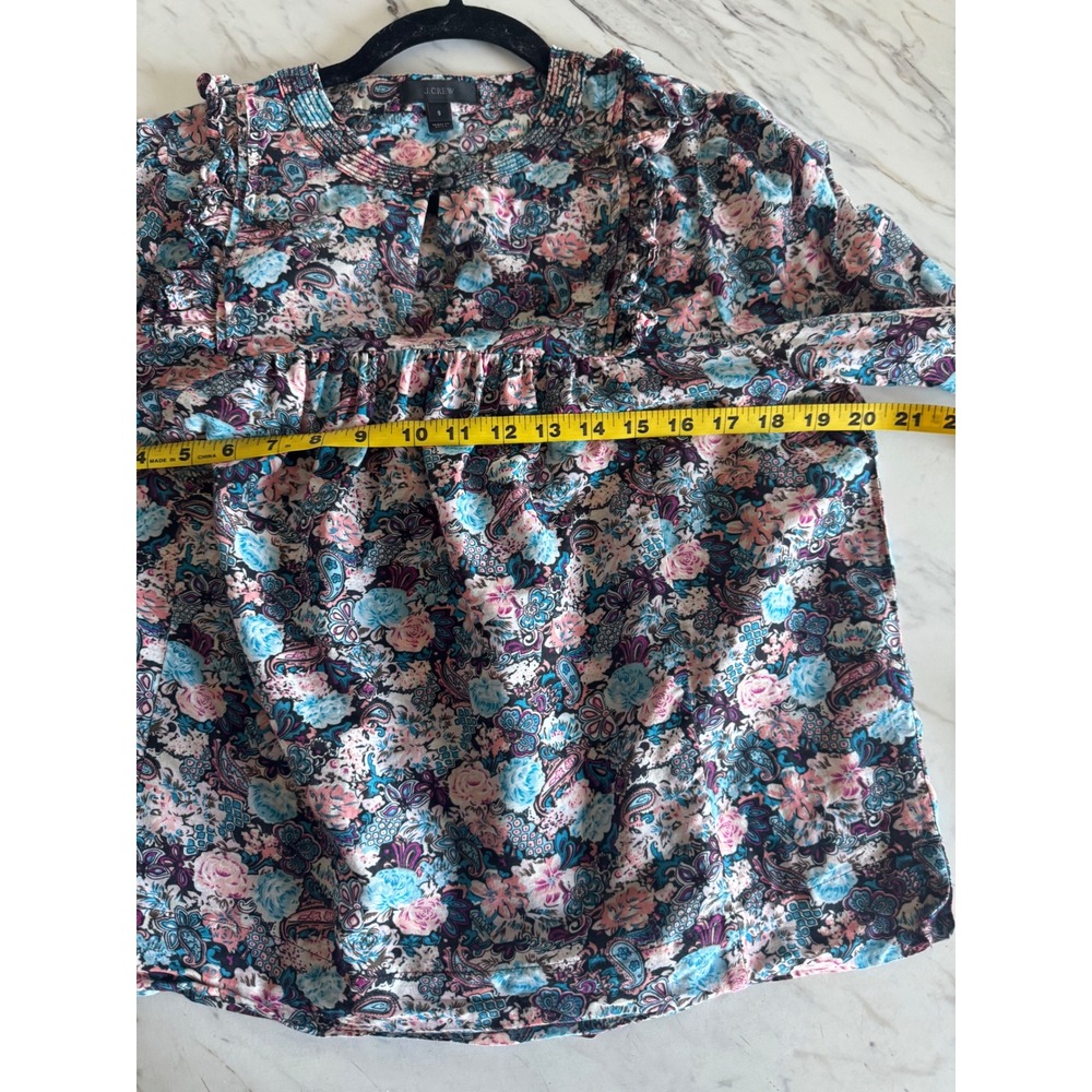 J.Crew Womens Floral Paisley Cotton Silk Ruffle Blouse Blue Pink Small - Picture 5 of 7